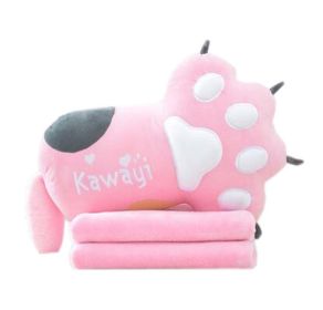 Cute Cat Paw Plush Sofa Bed Decorative Throw Pillow Cushion with Blanket for Office Home; Pink - Default