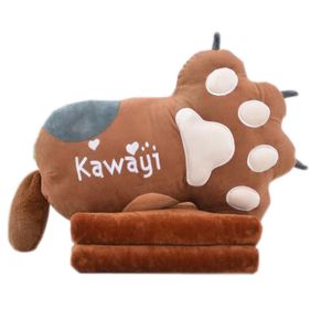 Cute Cat Paw Plush Sofa Bed Decorative Throw Pillow Cushion with Blanket for Office Home; Brown - Default