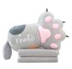 Cute Cat Paw Plush Sofa Bed Decorative Throw Pillow Cushion with Blanket for Office Home; Gray - Default