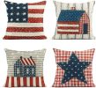 Set of 4 Linen Throw Pillow Covers Day 4Th of July Independence Decorative Pillow Cases - White