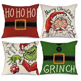 18x18 In Of For Christmas Decorations Green Buffalo Plaid Grinch Christmas Pillow Covers - 1