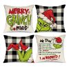 18x18 In Of For Christmas Decorations Green Buffalo Plaid Grinch Christmas Pillow Covers - 11