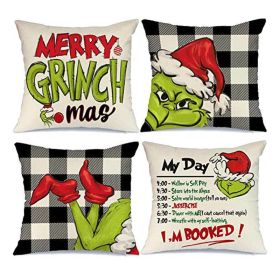 18x18 In Of For Christmas Decorations Green Buffalo Plaid Grinch Christmas Pillow Covers - 11