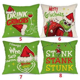 18x18 In Of For Christmas Decorations Green Buffalo Plaid Grinch Christmas Pillow Covers - 7