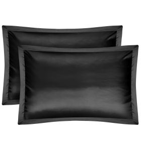 2 Pack Soft Silky Satin Pillow Case Hypoallergenic Breathable Bed Pillow Cover Queen Size Pillowcase Great for Hair Skin - Black