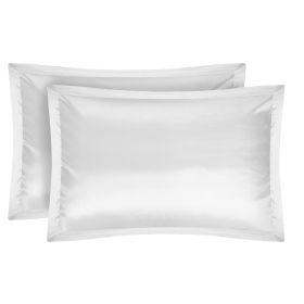 2 Pack Soft Silky Satin Pillow Case Hypoallergenic Breathable Bed Pillow Cover Queen Size Pillowcase Great for Hair Skin - White