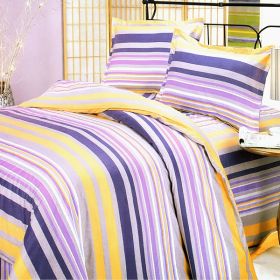 Blancho Bedding - [Purple Yellow Stripes] 100% Cotton 4PC Duvet Cover Set (King Size)(Comforter not included) - BLANCHOHM01010-4