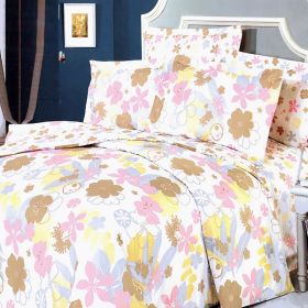 Blancho Bedding - [Pink Brown Flowers] 100% Cotton 4PC Duvet Cover Set (Queen Size)(Comforter not included) - BLANCHOMF01003-3