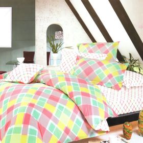 Blancho Bedding - [Crystal Pink Plaid] 100% Cotton 3PC Duvet Cover set (Twin Size)(Comforter not included) - BLANCHOMF01059-1