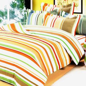 Blancho Bedding - [Orange Stripes] 100% Cotton 4PC Duvet Cover Set (Full Size)(Comforter not included) - BLANCHODDX01018-2