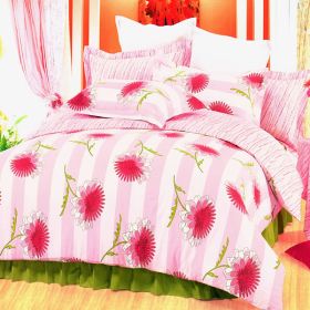 Blancho Bedding - [Pink Chrysanthemum] 100% Cotton 4PC Duvet Cover Set (King Size)(Comforter not included) (Comforter not included)(Comforter not incl