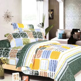 Blancho Bedding - [Green Blocks] 100% Cotton 4PC Duvet Cover set (Queen Size)(Comforter not included) - BLANCHOMF01038-3