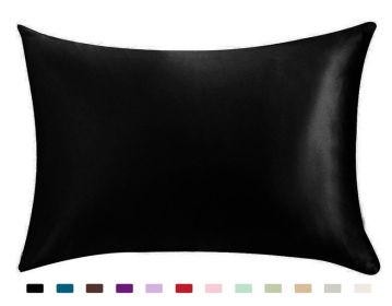 Pillowcase Satin Solid Color Simulation Silk Single Pillowcase Ice Silk Pillowcase - black - 20x26inches-1PC