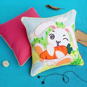 [Bunny & Carrot] Embroidered Applique Pillow Cushion / Floor Cushion (19.7 by 19.7 inches) - ONITIVA-DP006