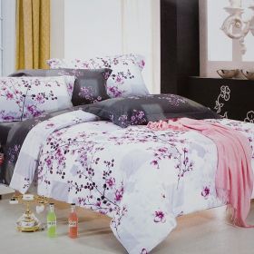 Blancho Bedding - [Plum in Snow] 100% Cotton 4PC Comforter Cover/Duvet Cover Combo (Full Size) - BLANCHOZT01001-2