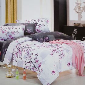 Blancho Bedding - [Plum in Snow] 100% Cotton 4PC Comforter Cover/Duvet Cover Combo (King Size) - BLANCHOZT01001-4