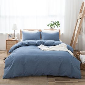 100% Washed Cotton Duvet Cover Set, Durable Fade-Resistant Natural Bedding Set (No Comforter) - Denim Blue - Queen