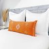 Moroccan Handwoven Cactus Silk Lumbar Pillow 14 x 36 Embroidered cushion - Orange