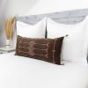 Moroccan Handwoven Cactus Silk Lumbar Pillow 14 x 36 Embroidered cushion - Walnut Brown