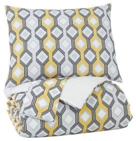 Ashley Mato Gray+Yellow+White Contemporary 3-Piece Queen Comforter Set Q763003Q - as Pic