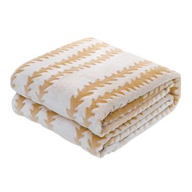 Back Printing Shaved Flannel Plush Blanket; Light Brown Stripe Blanket for Bed or Sofa; 80&quot; x 90&quot; (2 Pack Set of 2) - as Pic