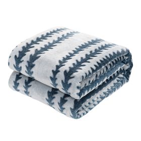 Back Printing Shaved Flannel Plush Blanket; Blue Stripe Blanket for Bed or Sofa; 60&quot; x 80&quot; (Set of 2) - as Pic