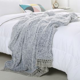 Back Printed Sherpa Throw With Tassels-Blue-50&rdquo;*60&rdquo; (2 Pack Set Of 2) - as Pic