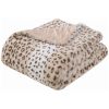 Printed Faux Rabbit Fur Throw; Lightweight Plush Cozy Soft Blanket; 50&quot; x 60&quot;; Sand Leopard (2 Pack Set of 2) - as Pic