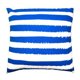 20 x 20 Modern Square Cotton Accent Throw Pillow, Screen Printed Stripes Pattern, Blue, White