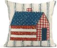 Set of 4 Linen Throw Pillow Covers Day 4Th of July Independence Decorative Pillow Cases - White