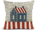 Set of 4 Linen Throw Pillow Covers Day 4Th of July Independence Decorative Pillow Cases - White