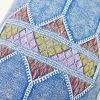 Moroccan Handwoven Cactus Silk Lumbar Pillow 14 x 36 Embroidered cushion - True Blue