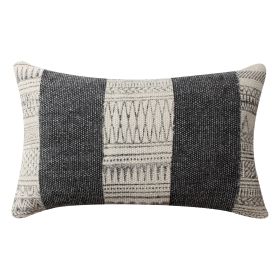 12 x 20 Rectangular Soft Cotton Dhurrie Accent Lumbar Throw Pillow, Kilim Pattern, Gray, White