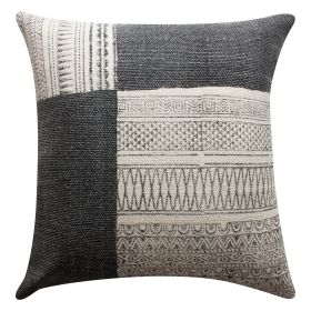 Dae 24 x 24 Square Handwoven Accent Throw Pillow, Cotton Dhurrie, Classic Kilim Pattern, Gray, Off White