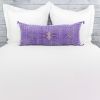 Moroccan Handwoven Cactus Silk Lumbar Pillow 14 x 36 Embroidered cushion - Violet