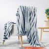 Back Printing Shaved Flannel Plush Blanket; Blue Stripe Blanket for Bed or Sofa; 80&quot; x 90&quot; - as Pic