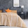 Back Printing Shaved Flannel Plush Blanket; Light Brown Stripe Blanket for Bed or Sofa; 80&quot; x 90&quot; (2 Pack Set of 2) - as Pic