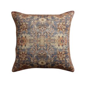 Gib 18 x 18 Handcrafted Square Cotton Accent Throw Pillow; Ornate Vintage Floral Pattern; Blue; Brown