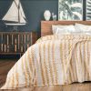 Back Printing Shaved Flannel Plush Blanket; Light Brown Stripe Blanket for Bed or Sofa; 60&quot; x 80&quot; - as Pic