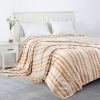 Back Printing Shaved Flannel Plush Blanket; Light Brown Stripe Blanket for Bed or Sofa; 80&quot; x 90&quot; - as Pic