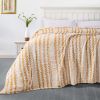 Back Printing Shaved Flannel Plush Blanket; Light Brown Stripe Blanket for Bed or Sofa; 60&quot; x 80&quot; - as Pic