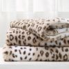 Printed Faux Rabbit Fur Throw; Lightweight Plush Cozy Soft Blanket; 60&quot; x 70&quot;; Sand Leopard (2 Pack Set of 2) - as Pic