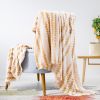 Back Printing Shaved Flannel Plush Blanket; Light Brown Stripe Blanket for Bed or Sofa; 60&quot; x 80&quot; (2 Pack Set of 2) - as Pic