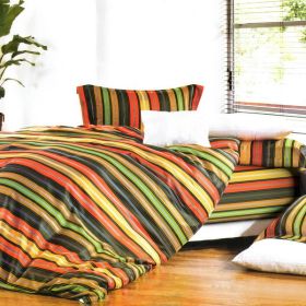 Blancho Bedding - [Colorful Stripe] 100% Cotton 4PC Comforter Cover/Duvet Cover Combo (Full Size)