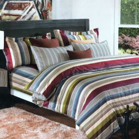 Blancho Bedding - [Cottage Stripe] 100% Cotton 4PC Comforter Cover/Duvet Cover Combo (King Size)