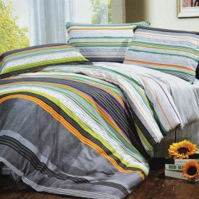 Blancho Bedding - [Tonal Stripe] 100% Cotton 4PC Comforter Cover/Duvet Cover Combo (Full Size)