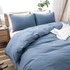 100% Washed Cotton Duvet Cover Set, Durable Fade-Resistant Natural Bedding Set (No Comforter) - Denim Blue - King