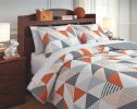 Ashley Layne Gray+Orange Contemporary 3-Piece Full Coverlet Set Q408003F - as Pic