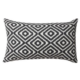 12 x 20 Rectangular Jacquard Cotton Accent Lumbar Pillow; Diamond Pattern; Black; White