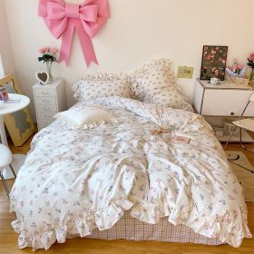 Lotus Flower Four-piece Suit Of Cotton Bed Supplies (Option: Korean Style Small Flower-fitted shee 1.5m 4pcs)